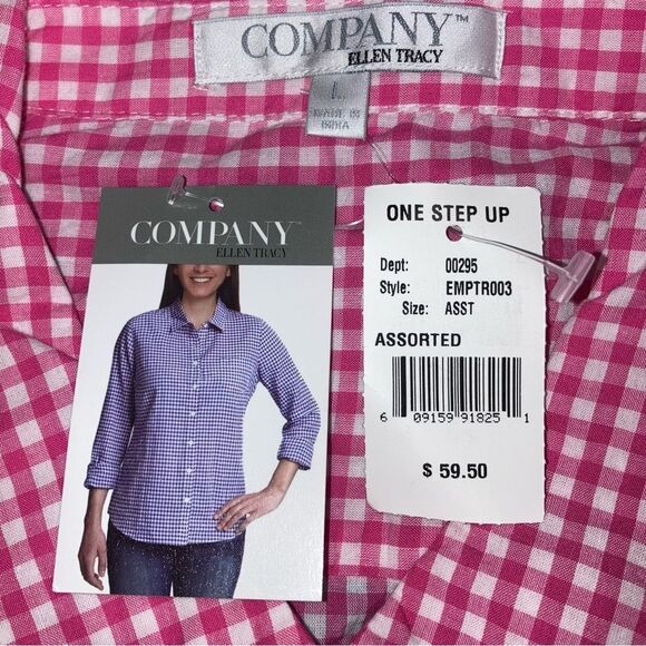 NWT Gingham Shirt Womens Large Picnic Plaid Pink White Checkered Button down Top - Picture 3 of 5